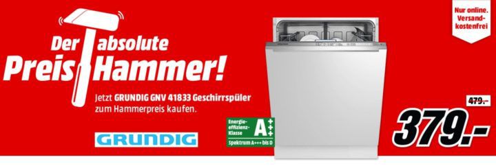 MM Preishammer: Grundig   vollintegrierbarer Geschirrspüler mit A+++ für 379€ (statt 519€)