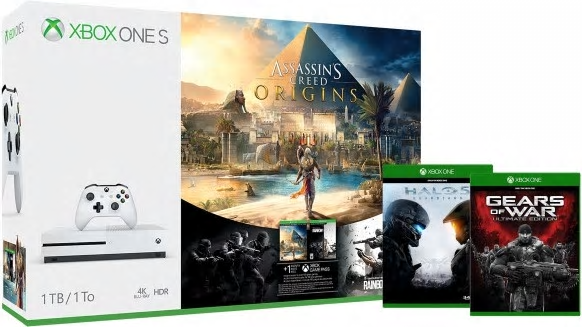 Xbox One S 1TB + Assassins Creed Origins + Halo 5 + Gears of War + Rainbow Six: Siege für ~261€ (statt 319€)