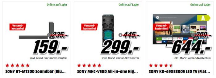 Media Markt SONY Tiefpreisspätschicht   günstige TVs, Kopfhörer, Action Cams   z.B. SONY SmartBand 2 SWR12 für 35€