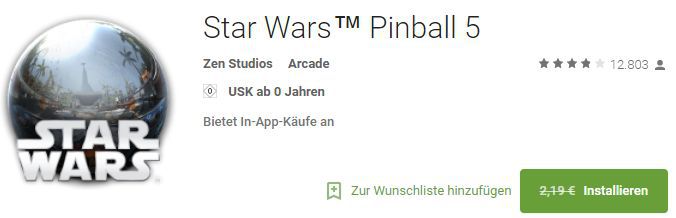 Star Wars Pinball 5 (Android) gratis statt 2,19€