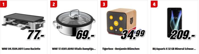 Media Markt Tiefpreisspätschau: u.a. WMF Lono Raclette für 77€   Tigerbox   Benjamin Blümchen statt 32€ für 25€