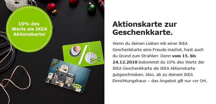 IKEA: Geschenkkarten kaufen und 10% des Wertes zusätzlich geschenkt bekommen