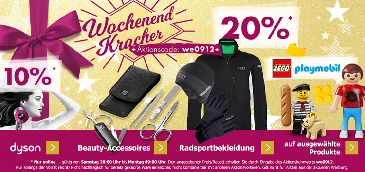 Karstadt Weekend Kracher: z.B.  20% auf Playmobil, Beauty Accessoires und Radsportbekleidung