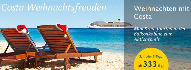 Costa Weihnachtsfreuden: Mini Kreuzfahrten im Mittelmeer ab 333€ p.P.