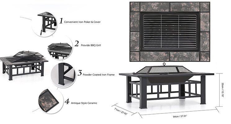 Feuerstelle mit Grillrost (94x71x35cm) für 57,52€ (statt 90€)