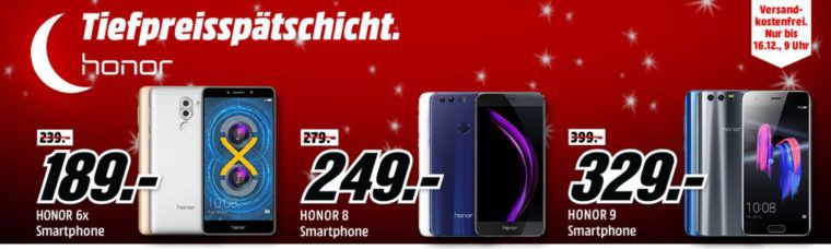 Media Markt Honor Tiefpreisspätschicht   HONOR 9 64 GB Schwarz Dual SIM für 329€