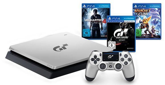 SONY PS 4 (1TB) Limited Edition GT Sport & 4 Spielen für 269,99€ (statt 290€)