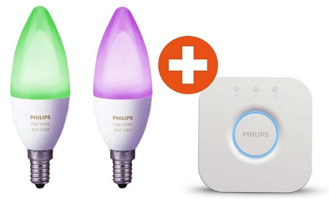 Philips Hue White and Color Ambiance 2 x E14 Leuchten mit Bridge für 75,62€ (statt 90€)