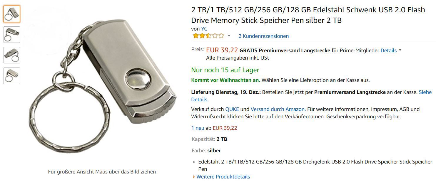 NEWS: Gefälschte 2 Terabyte USB Sticks bei Amazon und Ebay!