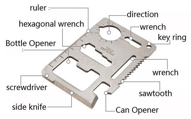 11 in 1 Multitool aus Edelstahl im Scheckkartenformat für 0,18€