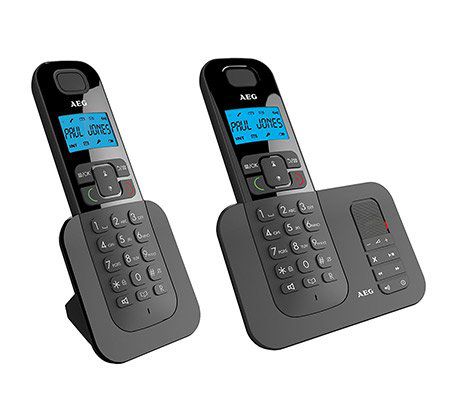 VORBEI! AEG Voxtel D505 Twin   Schnurloses DECT Telefon mit zusätzlichem Mobilteil, Freisprecheinrichtung, AB & Anrufblocker für 25€ (statt 45€)