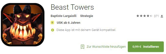 Beast Towers (Android) gratis statt 0,99€