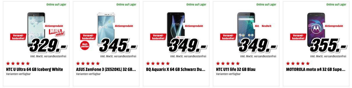 Media Markt Smartphone Aktion: z.B. HTC U11 statt 541€ für 447,20€