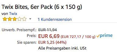 6er Pack Twix Bites (6 x 150 g) ab 6,96€ (statt 11€)