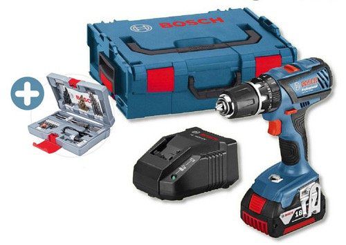 Bosch GSB 18 2 LI Plus Kombibohrer mit 3 Ah Akku + L Boxx + 49 tlg. Bohrer Set für 155,90€ (statt 190€)