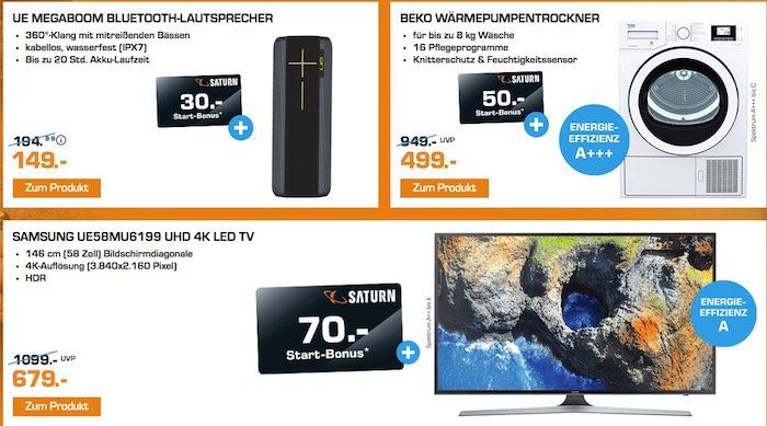 Saturn: bis zu 500€ Gutschein für ausgewählte Artikel   z.B. BEKO Wärmepumpentrockner statt 595€ für 499€ + 50€ Saturn Coupon