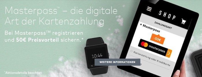 50€ Gutschein ab 100€ MBW für Rakuten, Alternate oder Notebooksbilliger bei Zahlung mit Masterpass