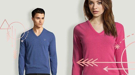 GANT Pullover aus 100% Lammwolle mit V Ausschnitt für Damen und Herren für je 48,90€