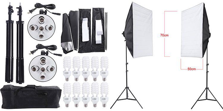 2 Softboxen mit 10 Lampen, Stativen und Tasche für 67,35€ (statt 90€)