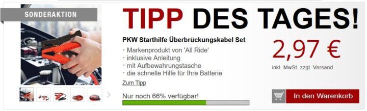 PKW Starthilfe Überbrückungskabel Set + gratis Artikel für 2,97€ + VSK