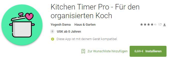 Kitchen Timer Pro (Android) gratis statt 0,59€