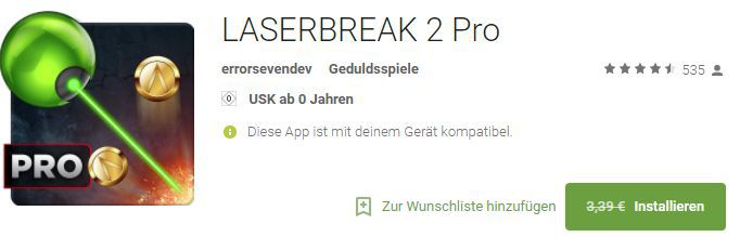 LASERBREAK 2 Pro (Android) gratis statt 3,39€