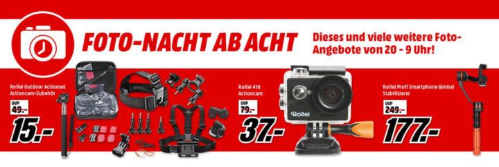 Media Markt Foto Late Night: günstige Rollei Action und Fotokameras   z.B. ROLLEI Traveler Canyon XL Fotorucksack statt 190€ für 49€