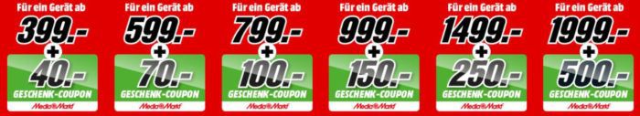 Media Markt Geschenkgutschein Staffel Rabatt bis 500€ Ersparnis