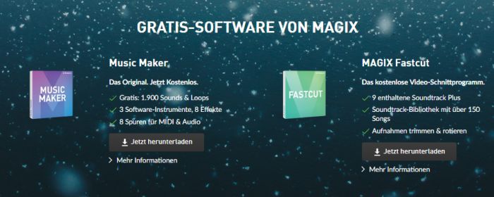 Magix Music Maker und Fastcut kostenlos