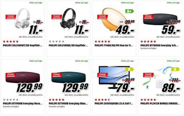 Media Markt Mega Marken Sparen: günstiges Home Entertainment von LG, Sony, Philips und Samsung z.B. PHILIPS Hue Go Tischleuchte für 49€