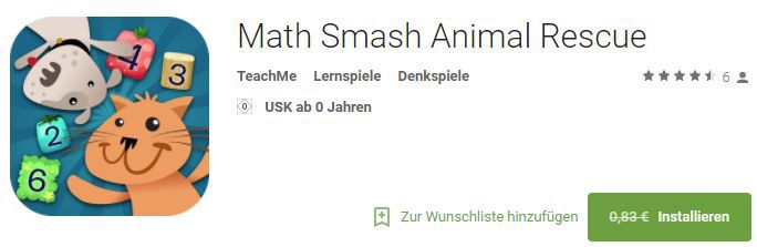 Math Smash Animal Rescue (Android) gratis statt 0,83€