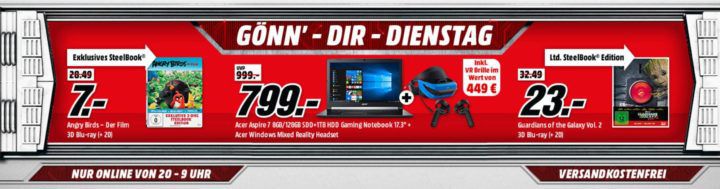 ACER Aspire 7 Gaming Notebook 17Zoll + Acer VR Headset für 799€ uvm. im Media Markt Dienstag Sale