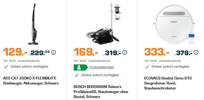 Saturn günstige Haushaltshelden:    z.B. z.B. AEG CX7 35ÖKO Akkusauger für 129€ (statt 169€)