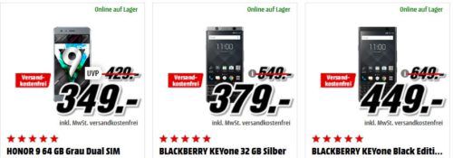 Media Markt Smartphone Fieber + Adidas Fußball: z.B. BLACKBERRY KEYone 64GB für 449€