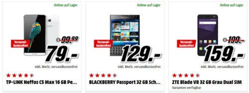 Media Markt Smartphone Fieber + Adidas Fußball: z.B. BLACKBERRY KEYone 64GB für 449€