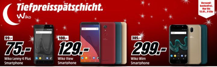 Media Markt Wiko Tiefpreisspätschicht: günstige Smartphones z.B. WIKO Wim 64 GB für 199€ (statt 239€)