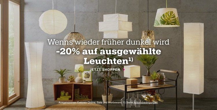 20% auf ausgewählte Leuchten bei Mömax   Versandkosten fallen an