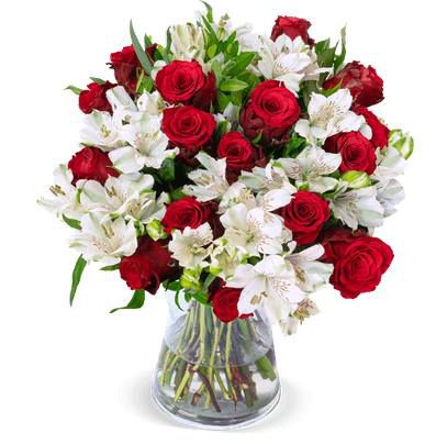 Rosenstrauß Only for you mit 35 Blumen (rote Rosen & Inkalilien) für 24,98€