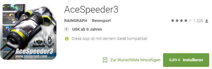 Ace Speeder 3 (Android) gratis statt 0,89€