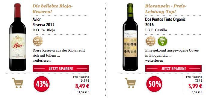 vinos Lagerausverkauf mit bis zu  50% auf Weine + keine VSK ab 25€ + eine Flasche Ercavio Cencibel Garnacha gratis ab 99€