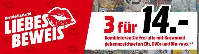 Media Markt mit 3 für 14€ Aktion   DVDs, Blu rays und Musik