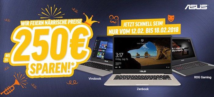 Bis zu 250€ Rabatt auf Asus Notebooks   z.B. Asus VivoBook F751NA für 369€ (statt 419€)