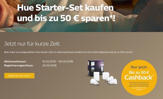 Philips Hue Starter Sets mit bis zu 50€ Cashback