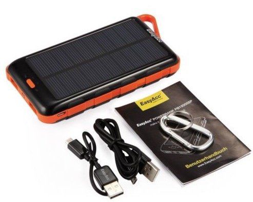 EasyAcc Powerbank mit 15.000 mAh und Solarpanel für 16,66€