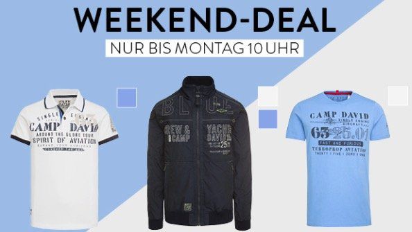 Camp David Weekend Deals   z.B. Poloshirt mit großer Logo Applikation für 39,95€ (statt 50€)