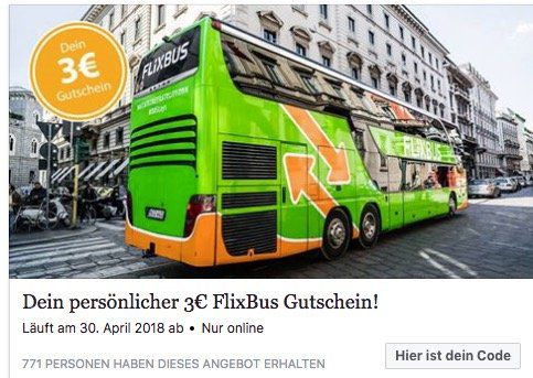 FlixBus: 3€ Gutschein ohne Mindestbestellwert über Facebook