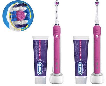 2er Pack Braun Oral B PRO 750 Elektrische Zahnbürste 3D White mit Zahnpasta für 45,90€ (statt 60€)