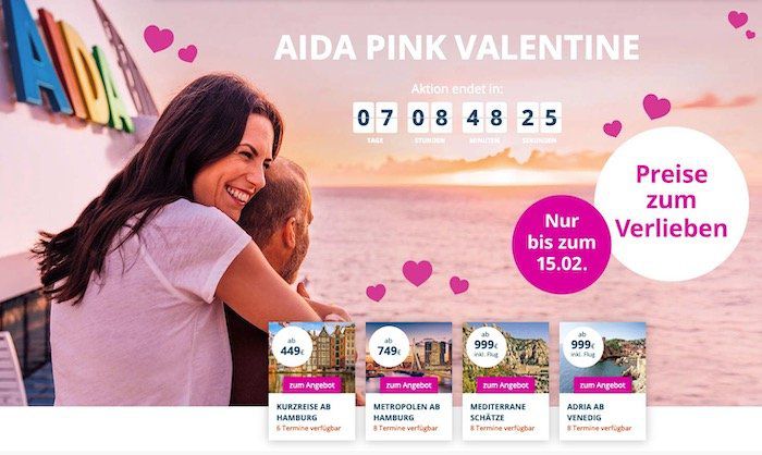 AIDA Valentinstag Special: 4 Tage mit der AIDAluna ab 449€ p.P. nach London