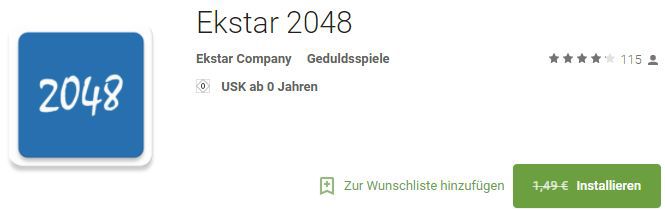 Ekstar 2048 (Android) gratis statt 1,49€