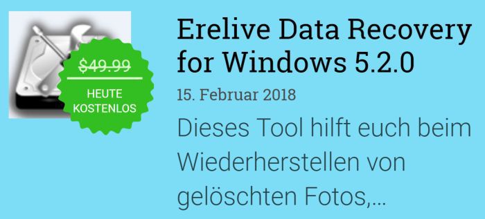 Erelive Data Recovery 5 (Vollversion, Windows) gratis